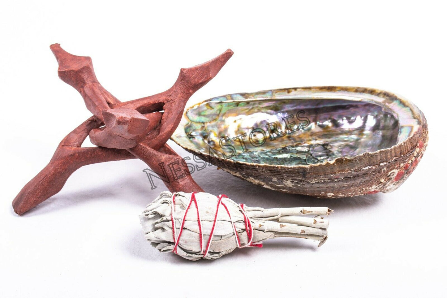 California White Sage 3" - 4" + Wood Stand 6" & Abalone Shell 6" - 7" (1 Kit)