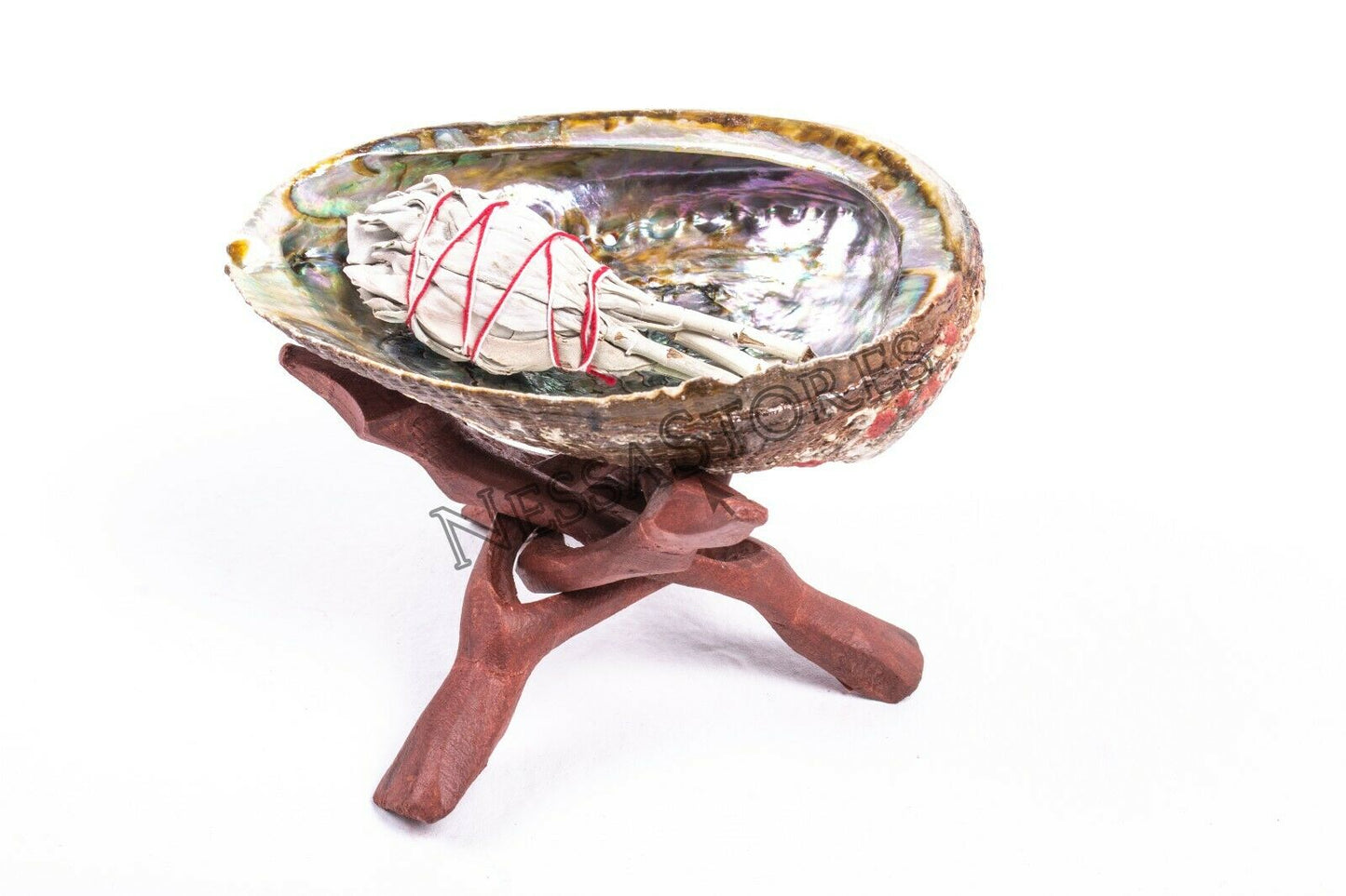 California White Sage 3" - 4" + Wood Stand 6" & Abalone Shell 6" - 7" (1 Kit)
