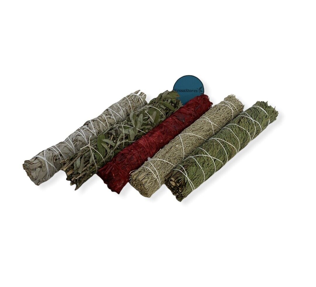 5 pcs Smudge Sampler Large of 4 Sages and Cedar 9" Bundles (4 Kits) #JC-226