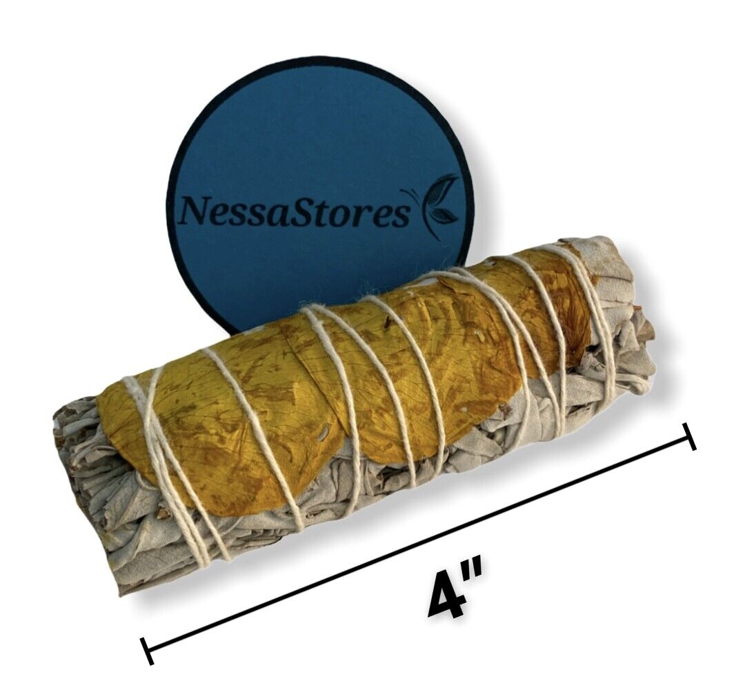 NESSASTORES - White Sage + Yellow Petals Smudge Incense 4" Bundle #JC-194(3 pcs)