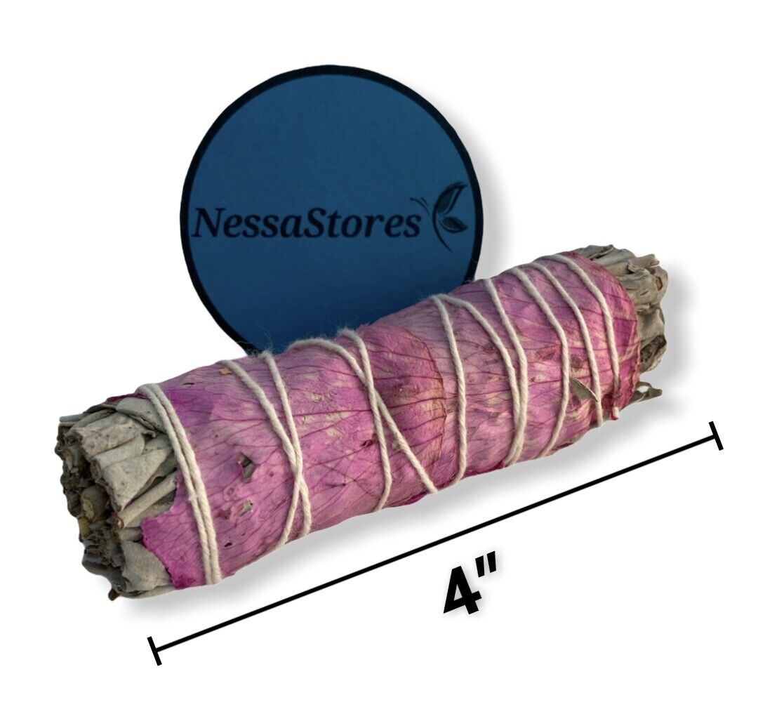 NESSASTORES - White Sage + Pink Petals Smudge Incense 4" Bundle #JC-195 (1 pc)