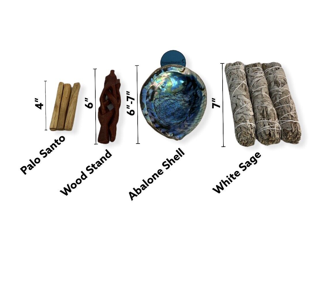 Large Size Smudge Kit - Shell + Stand + Sage + Palo Santo (3 Kits) #JC-213