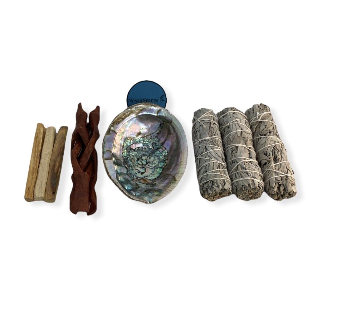 Medium Size Smudge Kit - Shell + Stand + Sage + Palo Santo (2 Kits) #JC-212