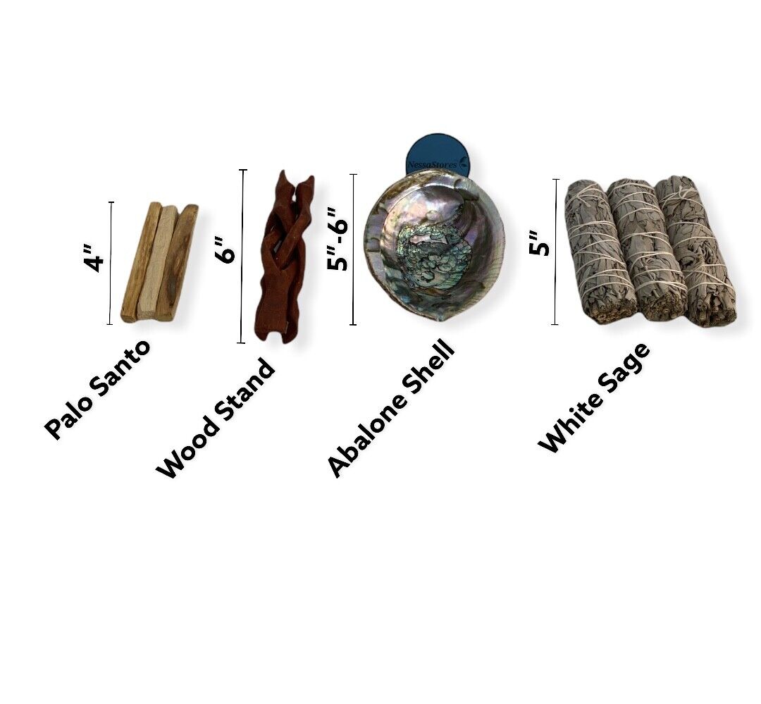 Medium Size Smudge Kit - Shell + Stand + Sage + Palo Santo (5 Kits) #JC-212