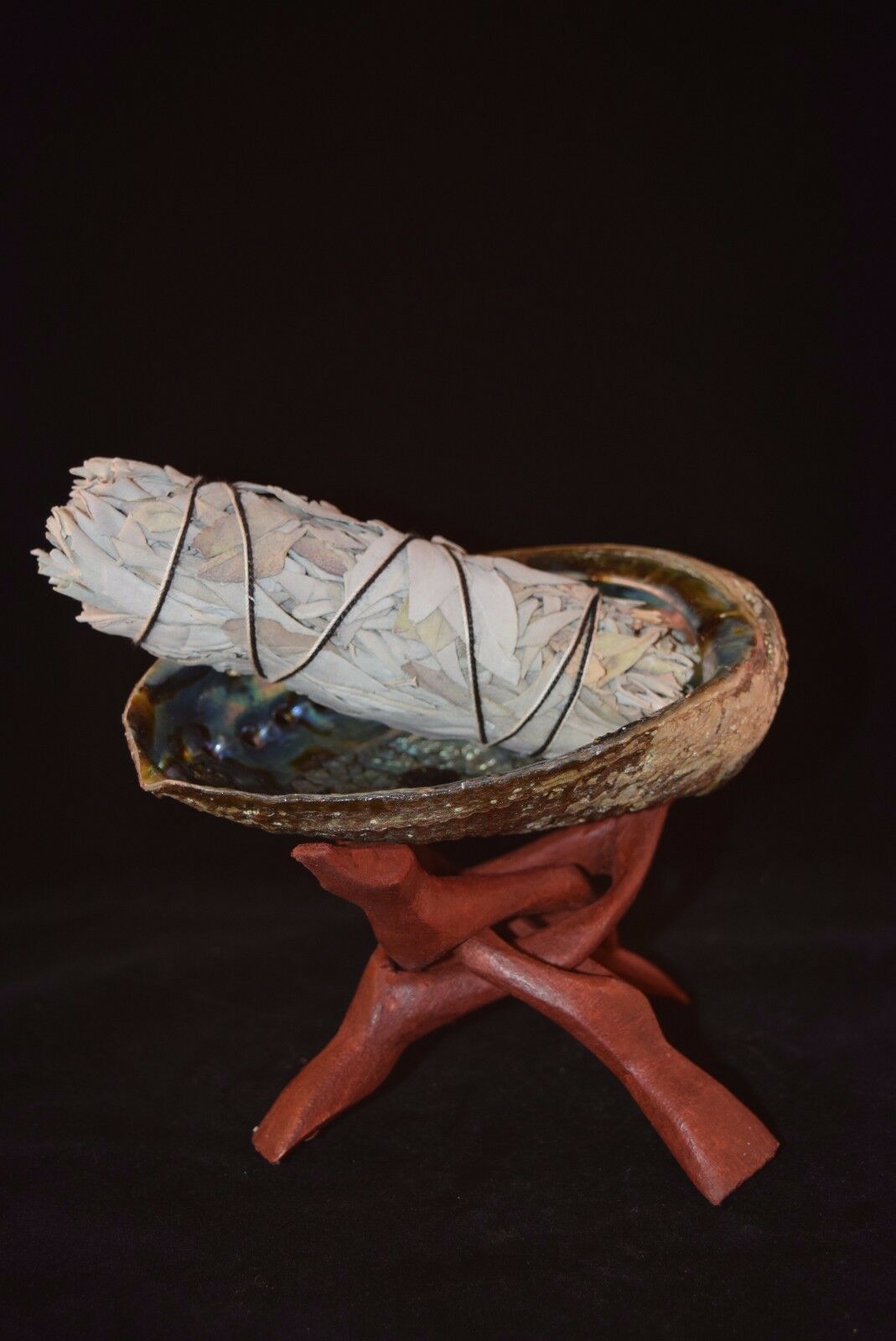 California White Sage 5" - 6" + Wood Stand 6" & Abalone Shell 6" - 7" (1 Kit)