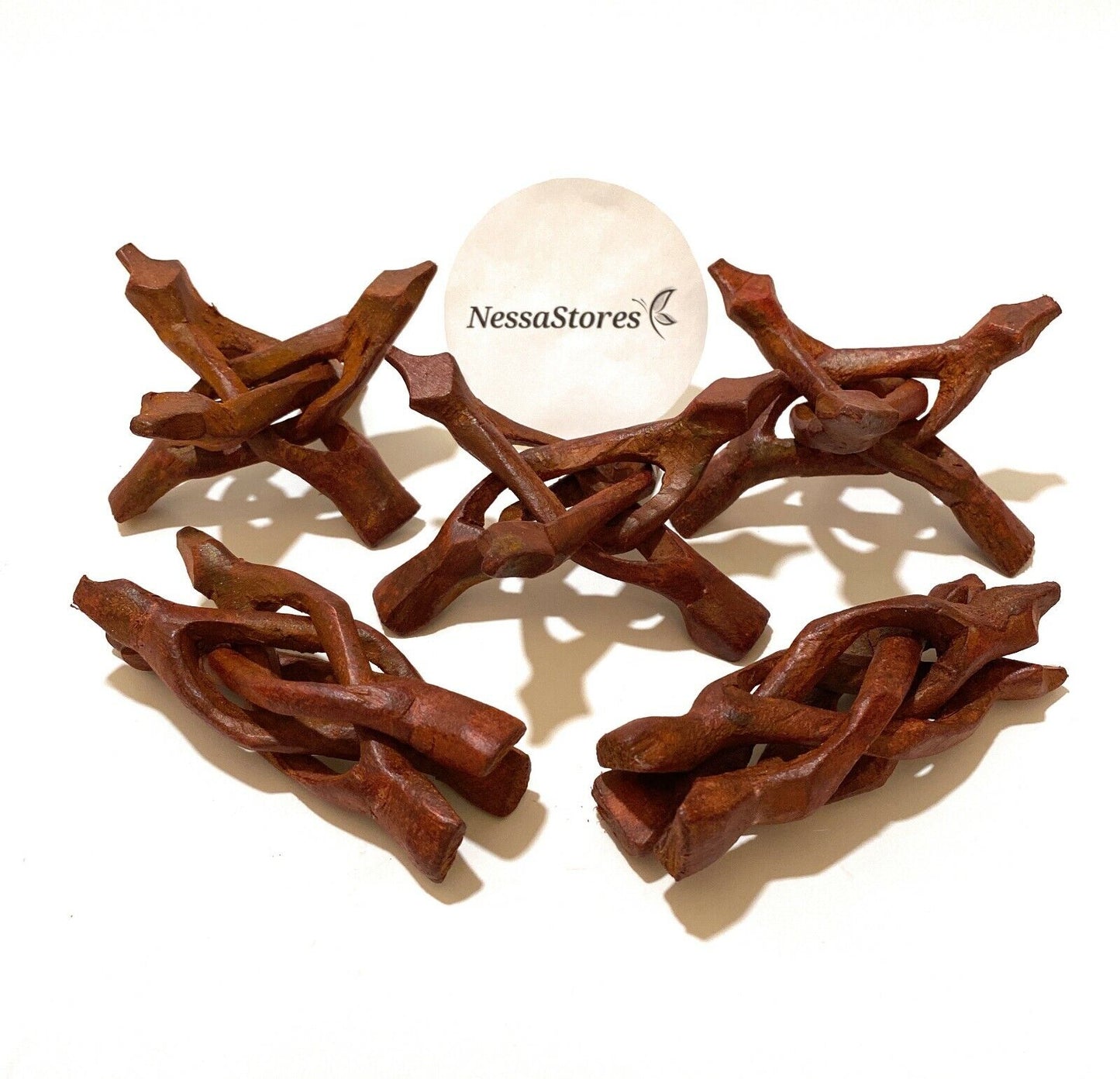 NessaStores Carved Tripod Wood Stand Holder 4" (8 pcs ) #JC-45
