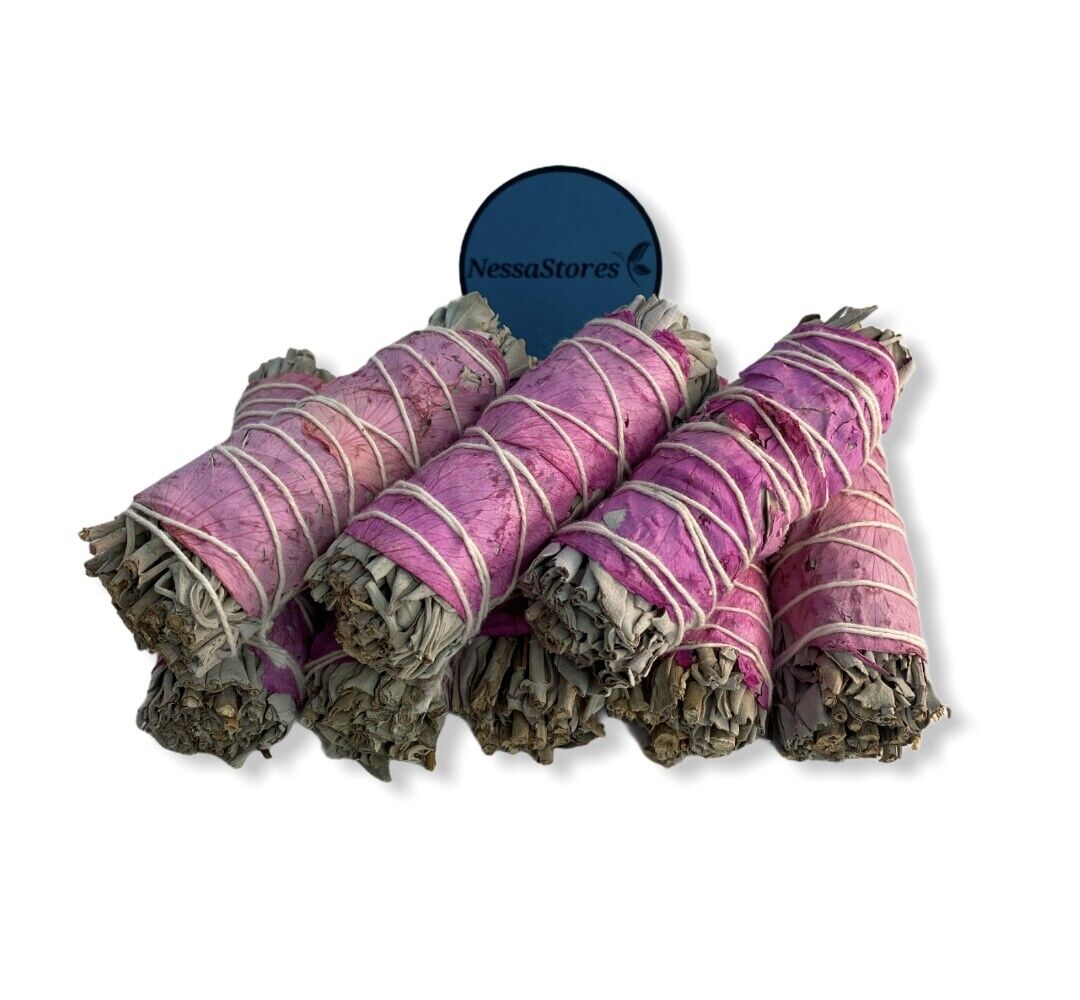 NESSASTORES - White Sage + Pink Petals Smudge Incense 4" Bundle #JC-195 (1 pc)