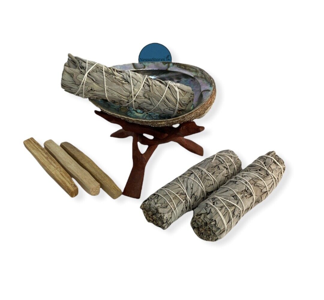 Medium Size Smudge Kit - Shell + Stand + Sage + Palo Santo (5 Kits) #JC-212