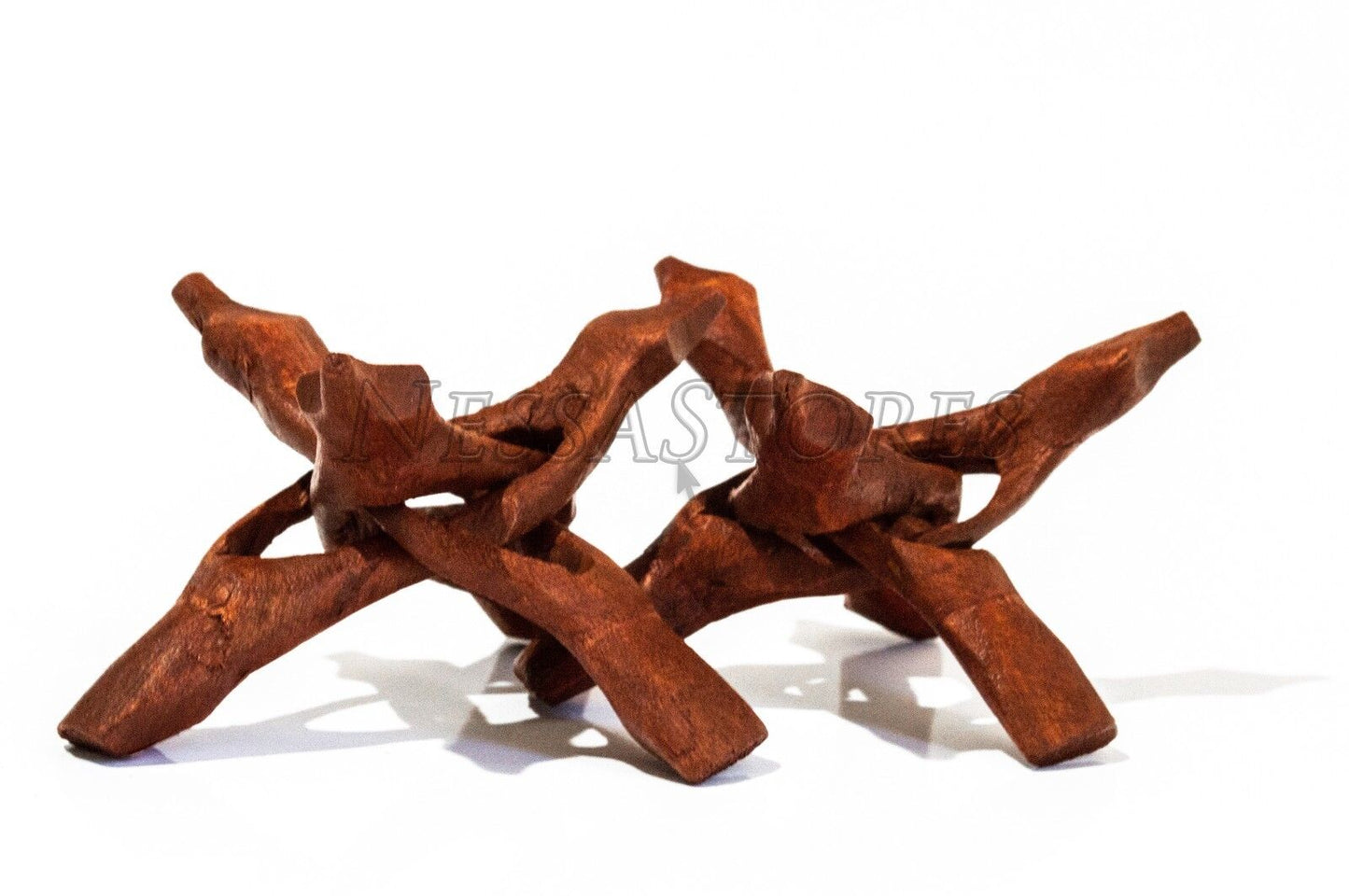 NessaStores Carved Tripod Wood Stand Holder 4" (2 pcs ) #JC-45