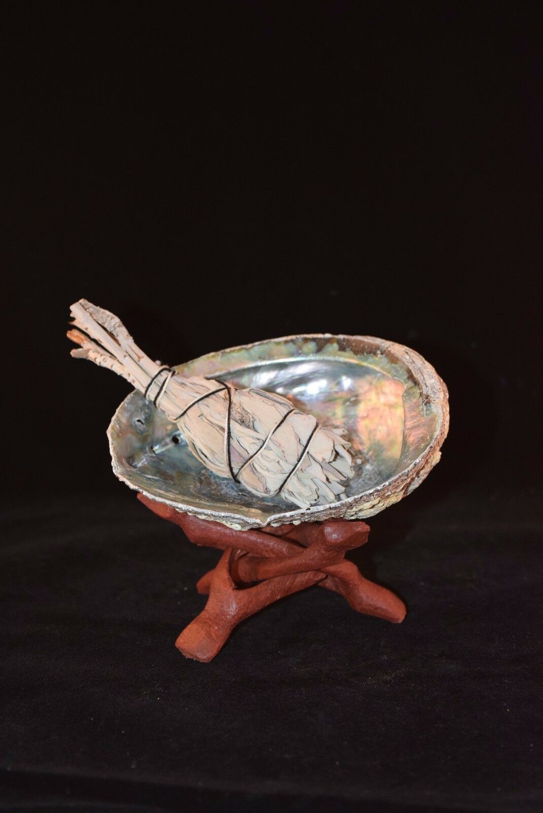 California White Sage 3" - 4" + Wood Stand 4" & Abalone Shell 4" - 5" (1 Kit)