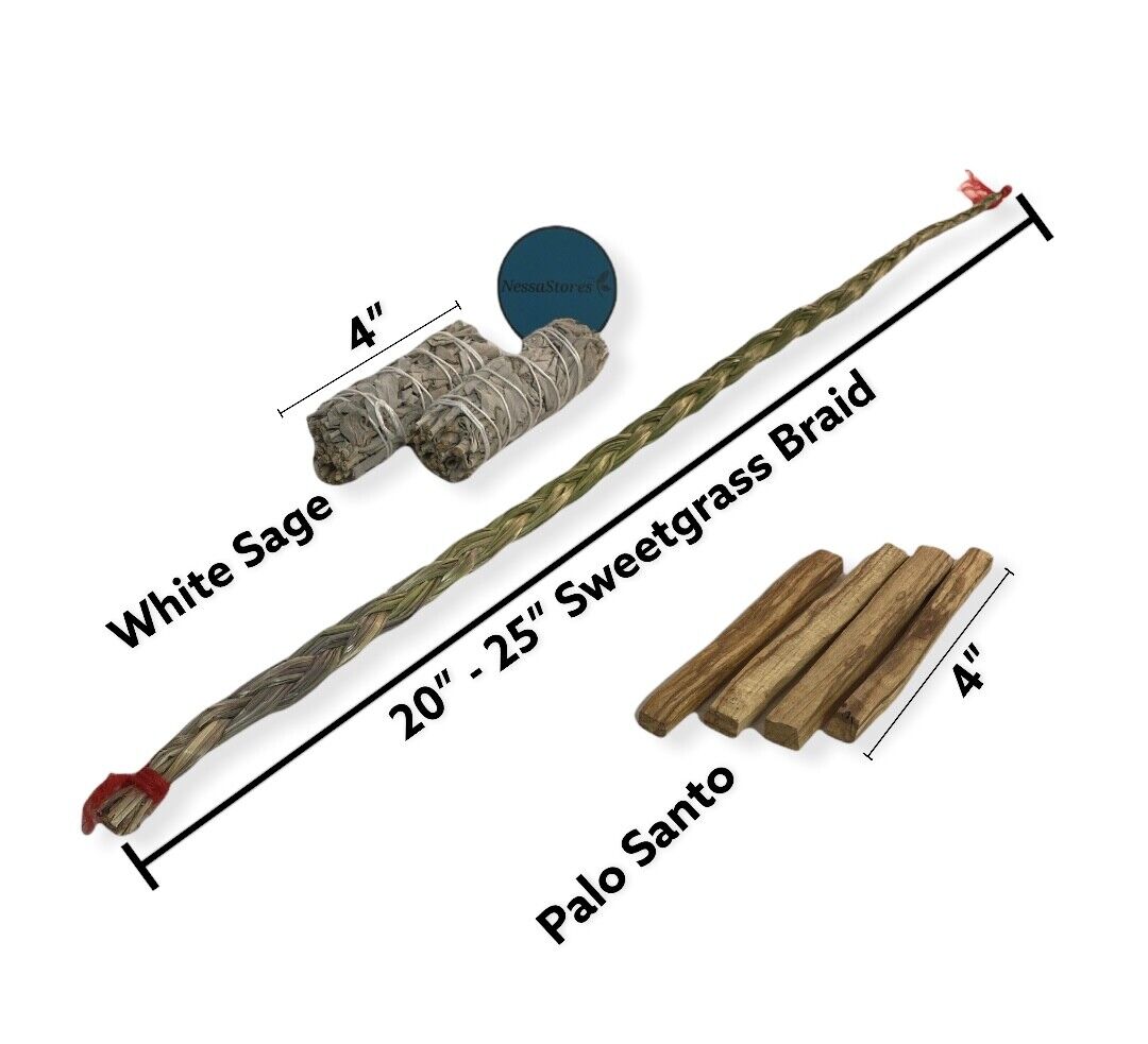 NessaStores Sweetgrass Braid Smudge Kit + Sage + Palo Santo #JC-222 (10 Kits)