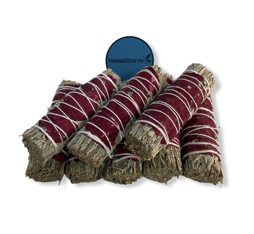 NessaStores Blue Sage + Red Rose Petals Smudge Incense 4" Bundle #JC-188 (1 pc)