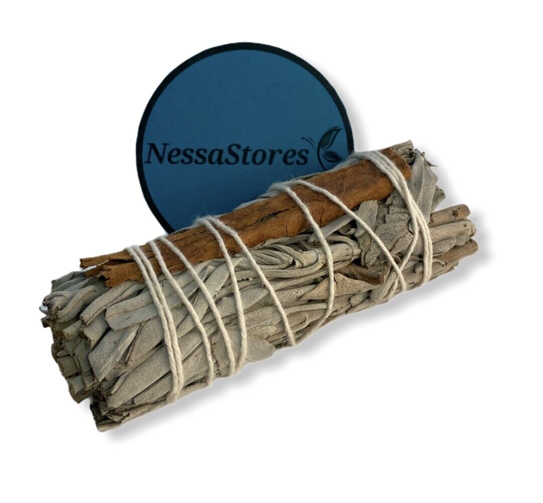 NESSASTORES - White Sage + Cinnamon Smudge Incense 4" Bundle #JC-199 (1 pc)