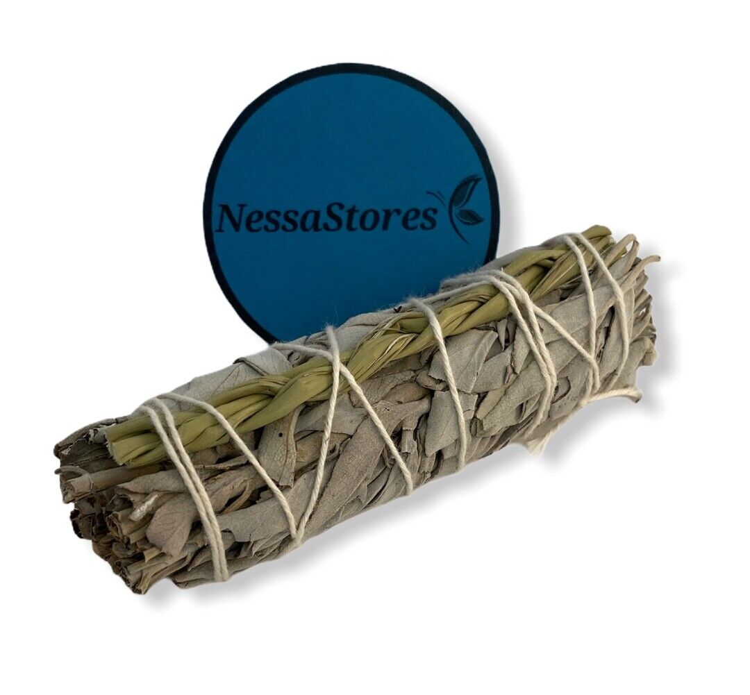 NESSASTORES - White Sage + Sweetgrass Smudge Incense 4" Bundle #JC-185 (2 pcs)