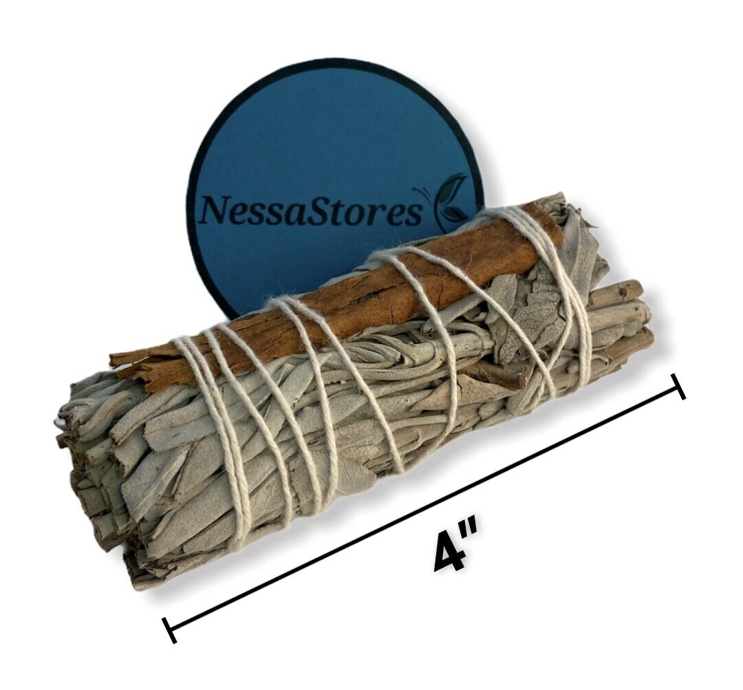 NESSASTORES - White Sage + Cinnamon Smudge Incense 4" Bundle #JC-199 (7 pcs)