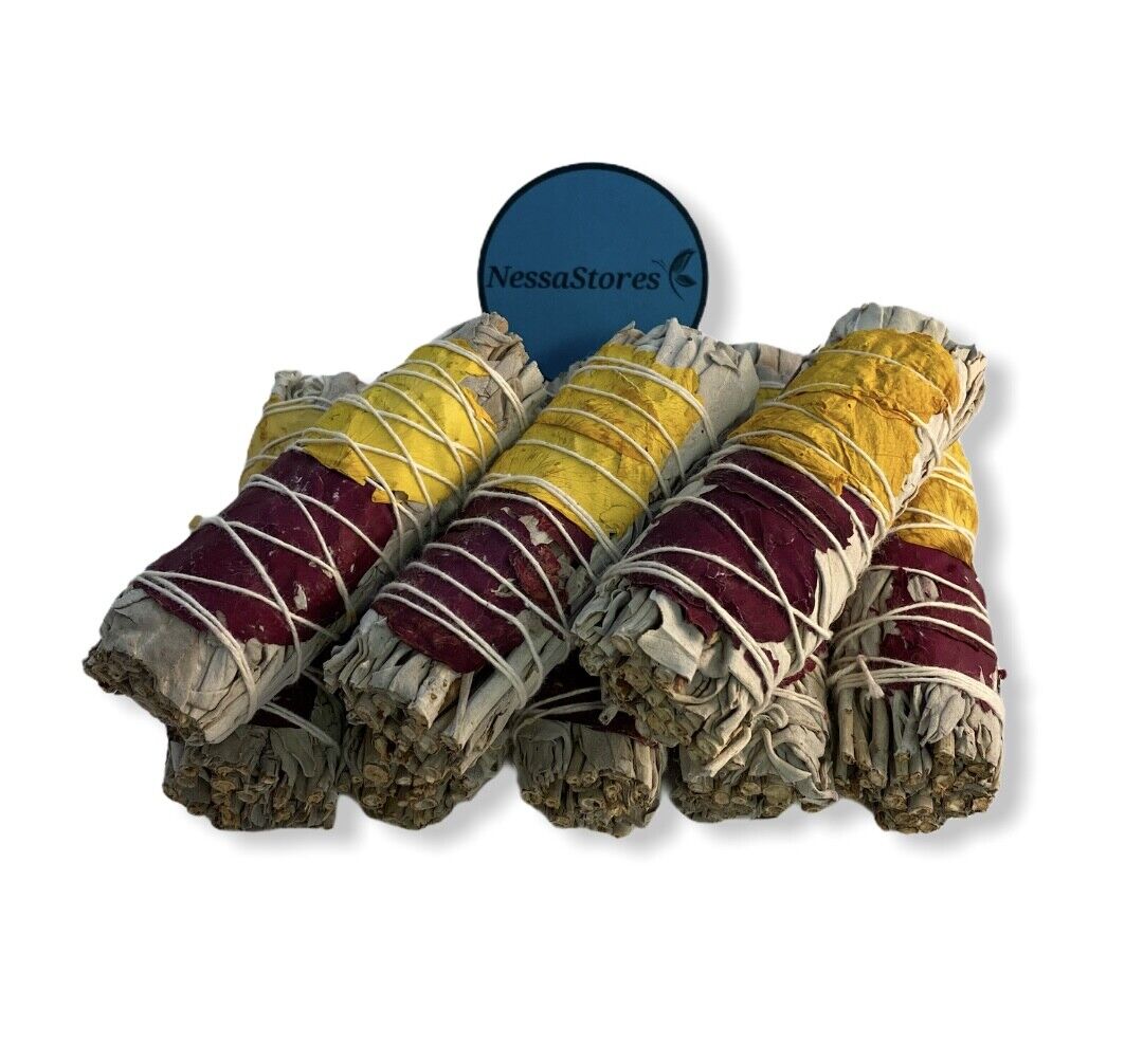 White Sage + Rose Petals 2 Colors (Red + Yellow)Smudge 4" Bundle#JC-189(104 pcs)