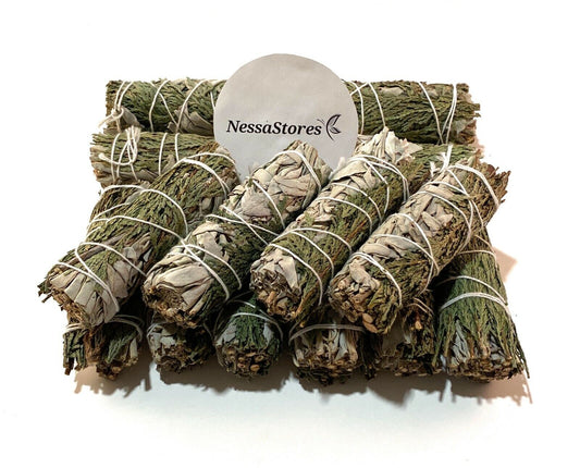 NessaStores White Sage + Cedar Smudge Incense 4" Bundle (3 pcs) #JC-166