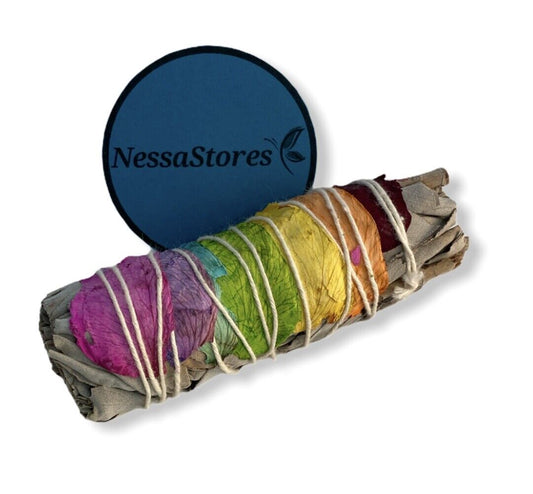 NESSASTORES - White Sage + 7 Colors Petals Smudge Incense 4" #JC-196 (1 pc)