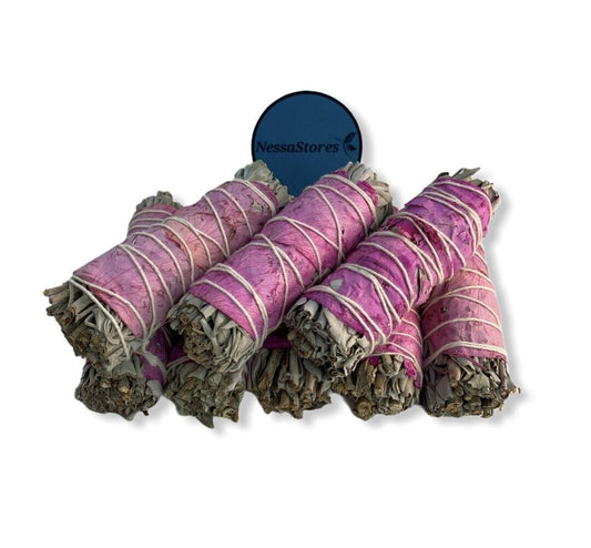 NESSASTORES - White Sage + Pink Petals Smudge Incense 4" Bundle #JC-195(110 pcs)