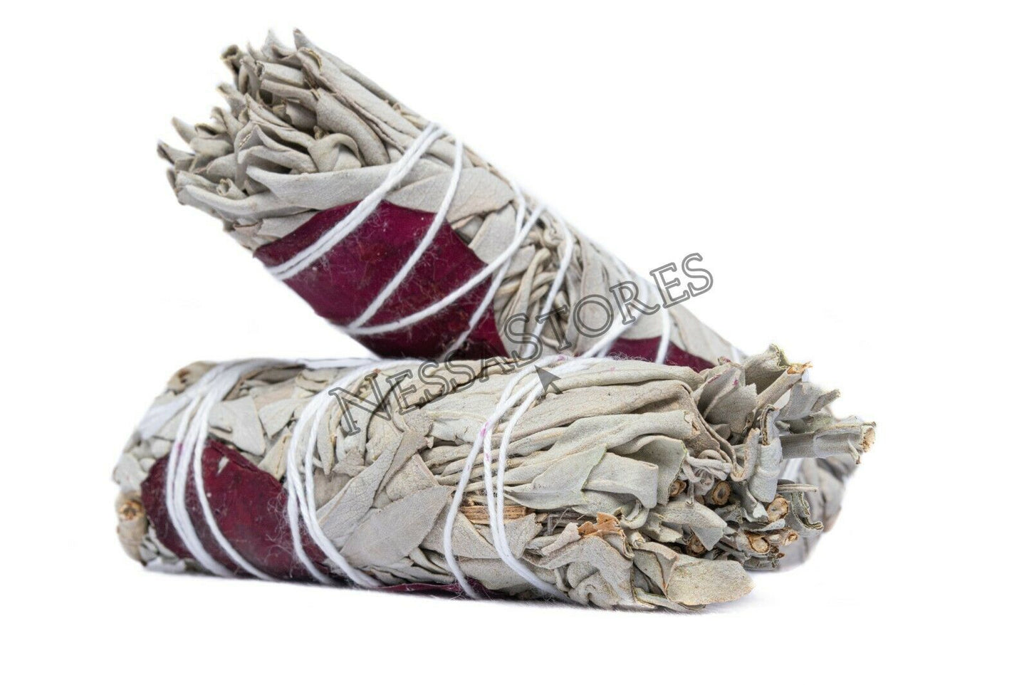 NessaStores White Sage + Rose Petals Smudge Stick 4" Bundle (2 pcs) #JC-159