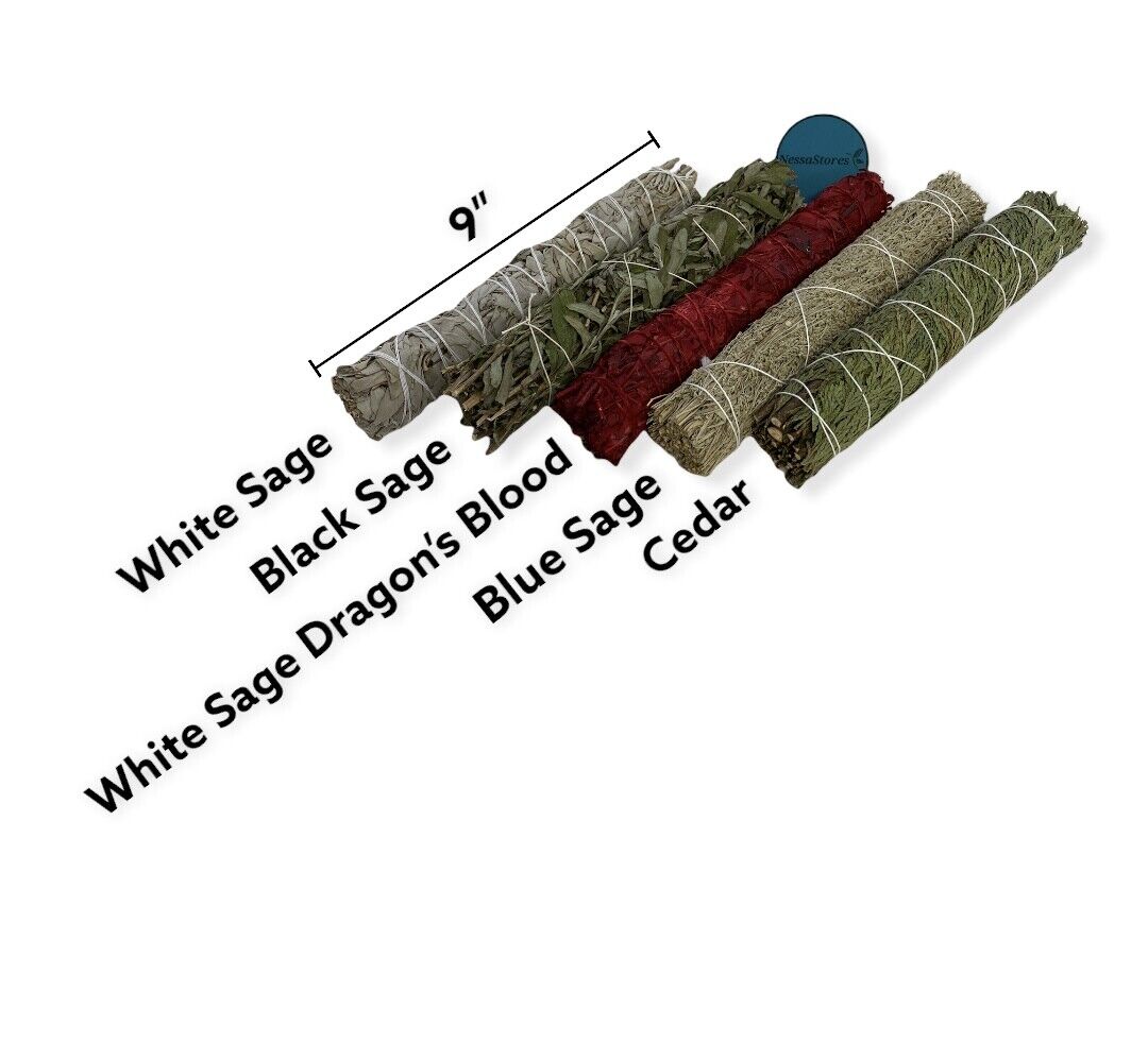 5 pcs Smudge Sampler Large of 4 Sages and Cedar 9" Bundles (7 Kits) #JC-226