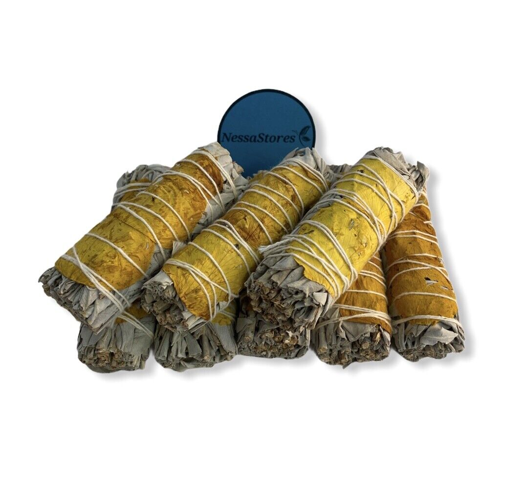 NESSASTORES - White Sage + Yellow Petals Smudge Incense 4" Bundle#JC-194(20 pcs)