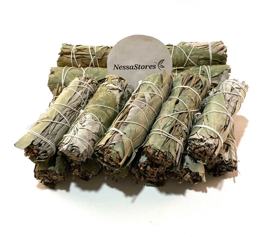 NessaStores CA White Sage + Eucalyptus Smudge Stick 4" Bundle (3 pcs) #JC-167