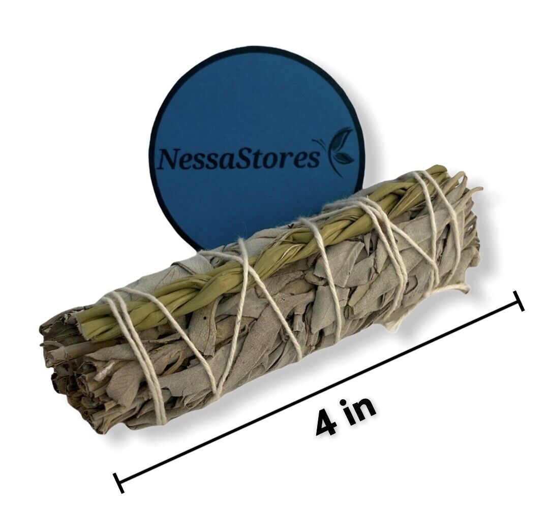 NESSASTORES - White Sage + Sweetgrass Smudge Incense 4" Bundle #JC-185 (18 pcs)