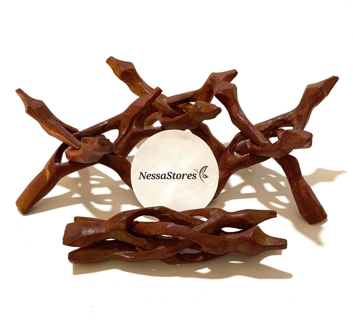 NessaStores- Carved Tripod Wood Stand Holder 6"  (12 pcs) #JC-046