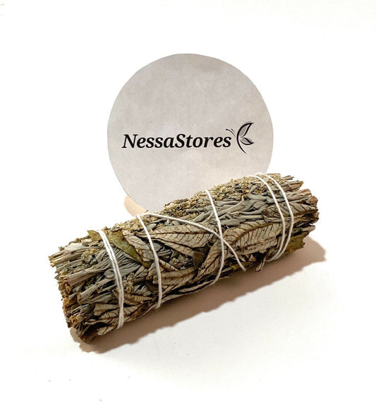 NessaStores White Sage + Yerba + Blue Sage Smudge Stick 4" Bundle (1 pc) #JC-168
