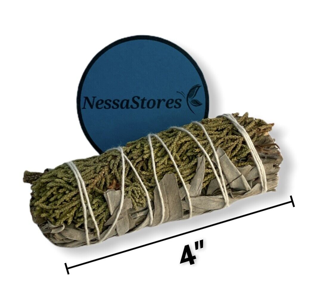 NESSASTORES - White Sage + Juniper Smudge Incense 4" Bundle #JC-206 (1 pc)