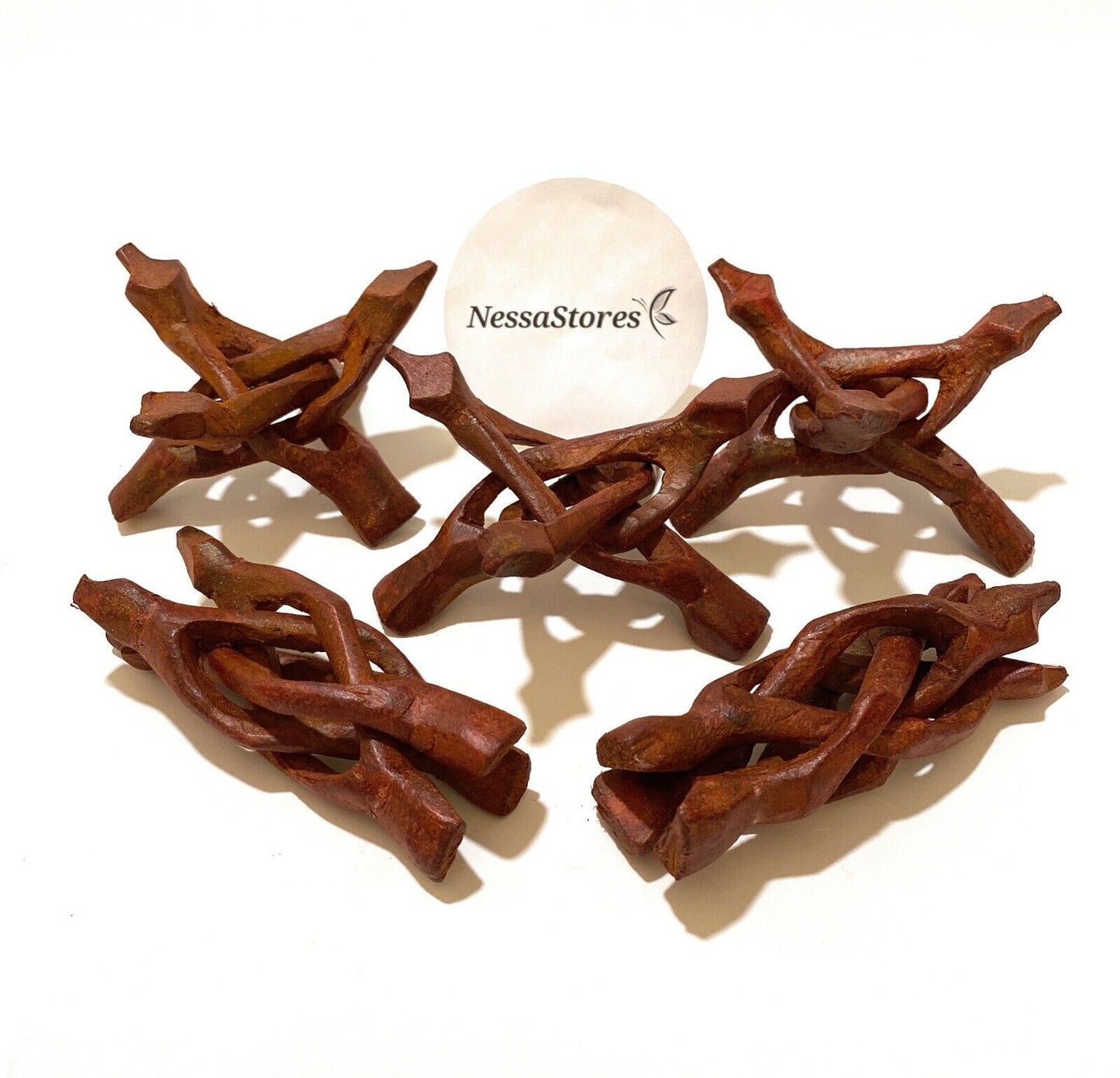 NessaStores Carved Tripod Wood Stand Holder 4"  (4 pcs ) #JC-45