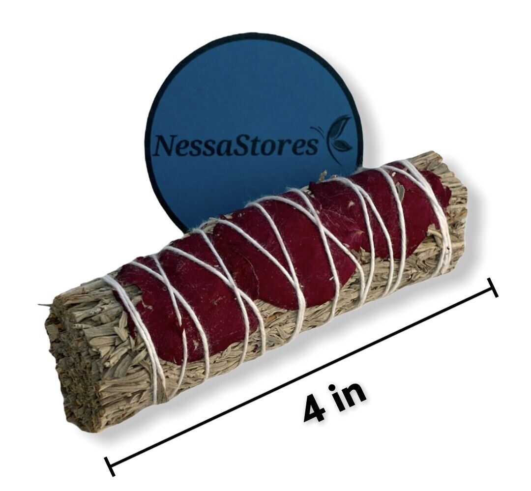 NessaStores Blue Sage + Red Rose Petals Smudge Incense 4" Bundle #JC-188(12 pcs)