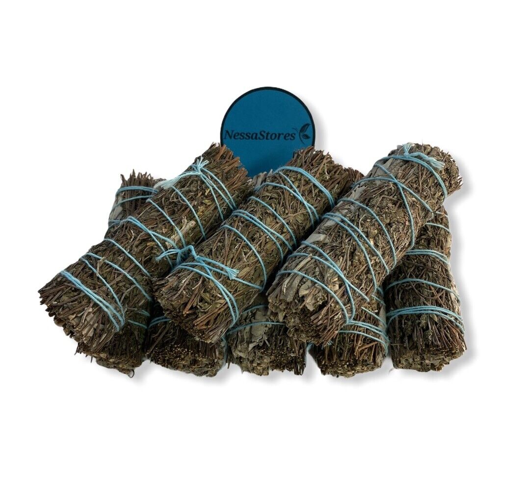 NessaStores White Sage + Thyme Smudge Incense 4" Bundle (6 pcs) #JC-180