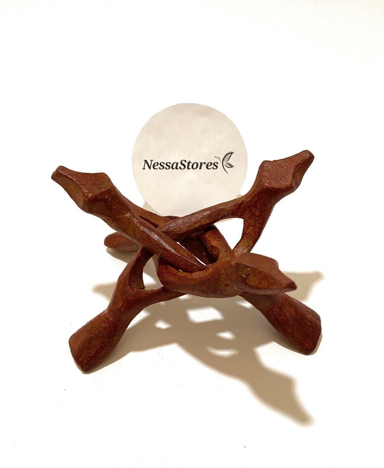 NessaStores- Carved Tripod Wood Stand Holder 6" (6 pcs) #JC-046