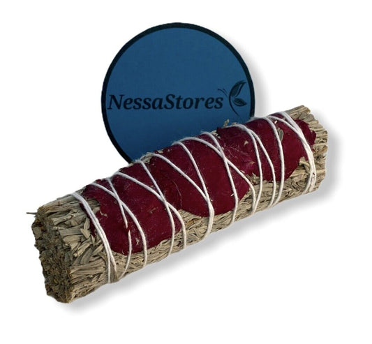 NessaStores Blue Sage + Red Rose Petals Smudge Incense 4" Bundle #JC-188 (1 pc)